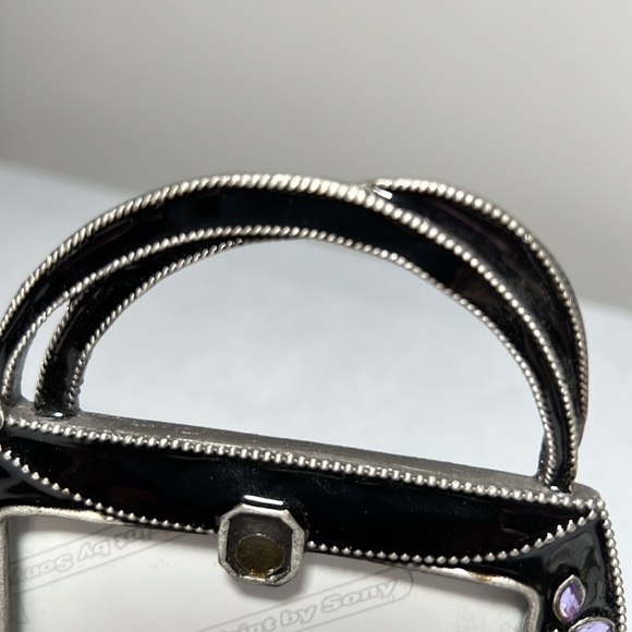 Vintage Metal with Purple Rhinestones Purse Shaped Picture Frame - Picture 4 of 6